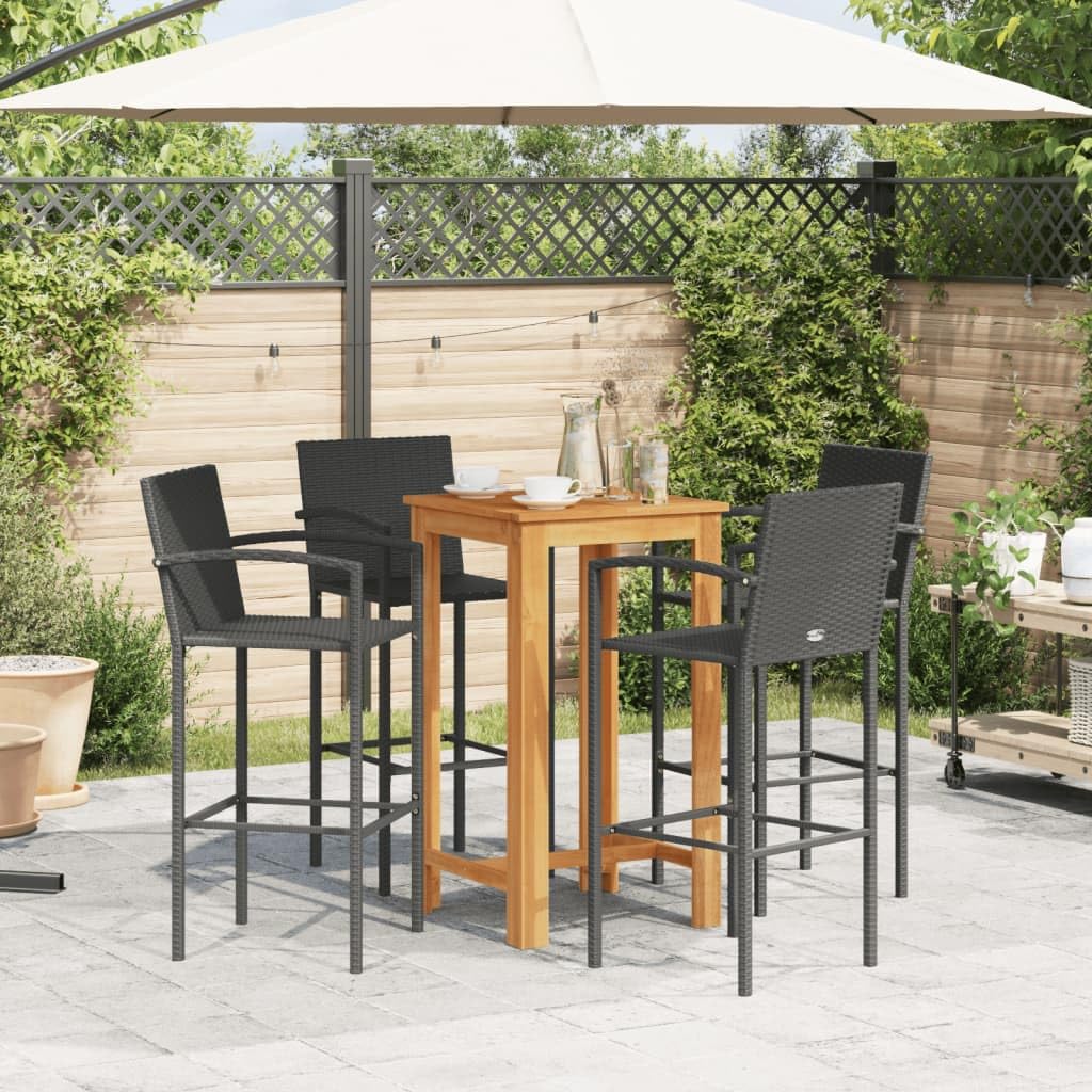 vidaXL Gartenbar-Set 5-TLG. Schwarz Akazie Poly Rattan Barset