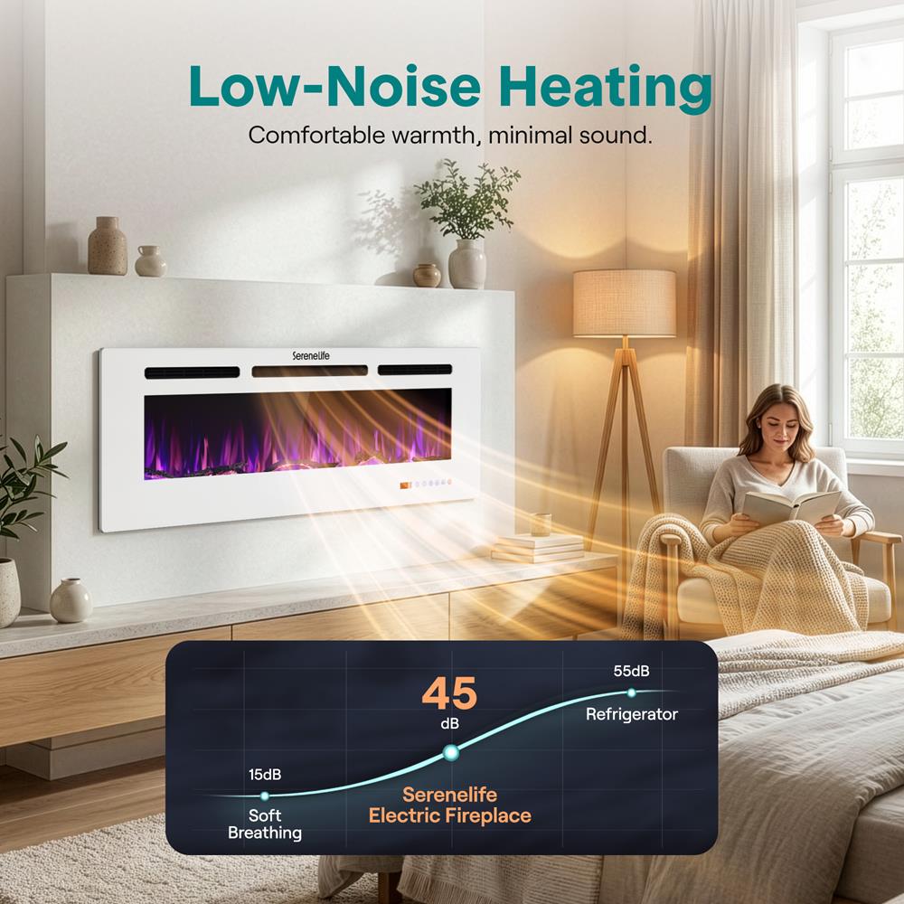 Serenelife Elektrokamin Weiß Wand 1500W LED WLAN App