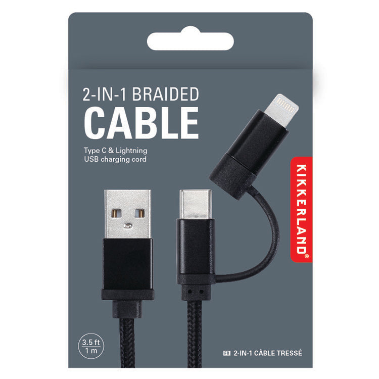 Kikkerland 2-in-1 Ladekabel Schwarz geflochten USB-C Lightning