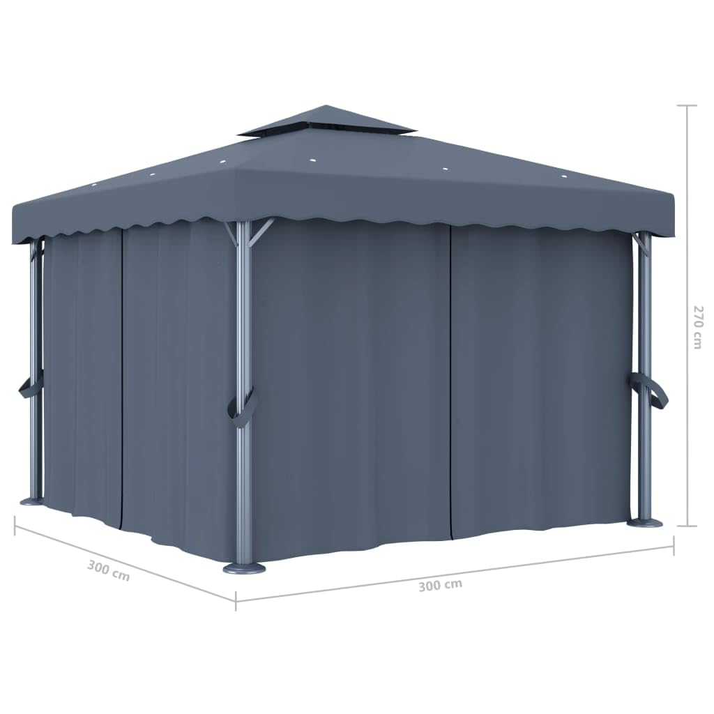 vidaXL Heim & Garten Pavillon 3x3 m Anthrazit mit Vorhängen LED