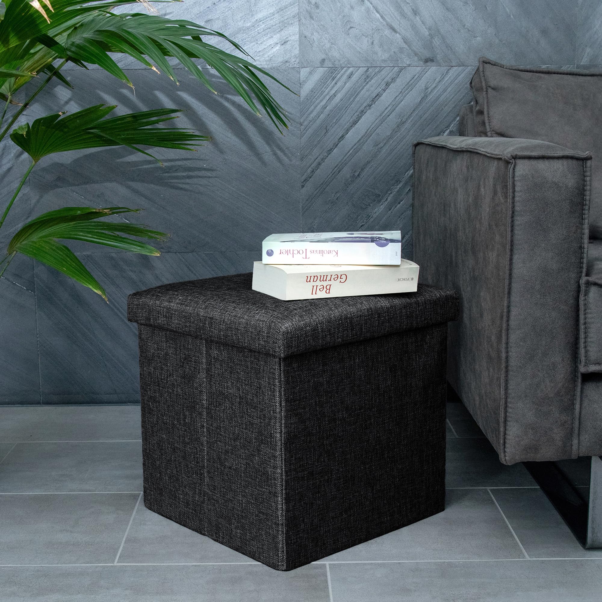 Intirilife Sitzhocker 38x38x38 Diamant Schwarz Sitzwürfel mit Stauraum