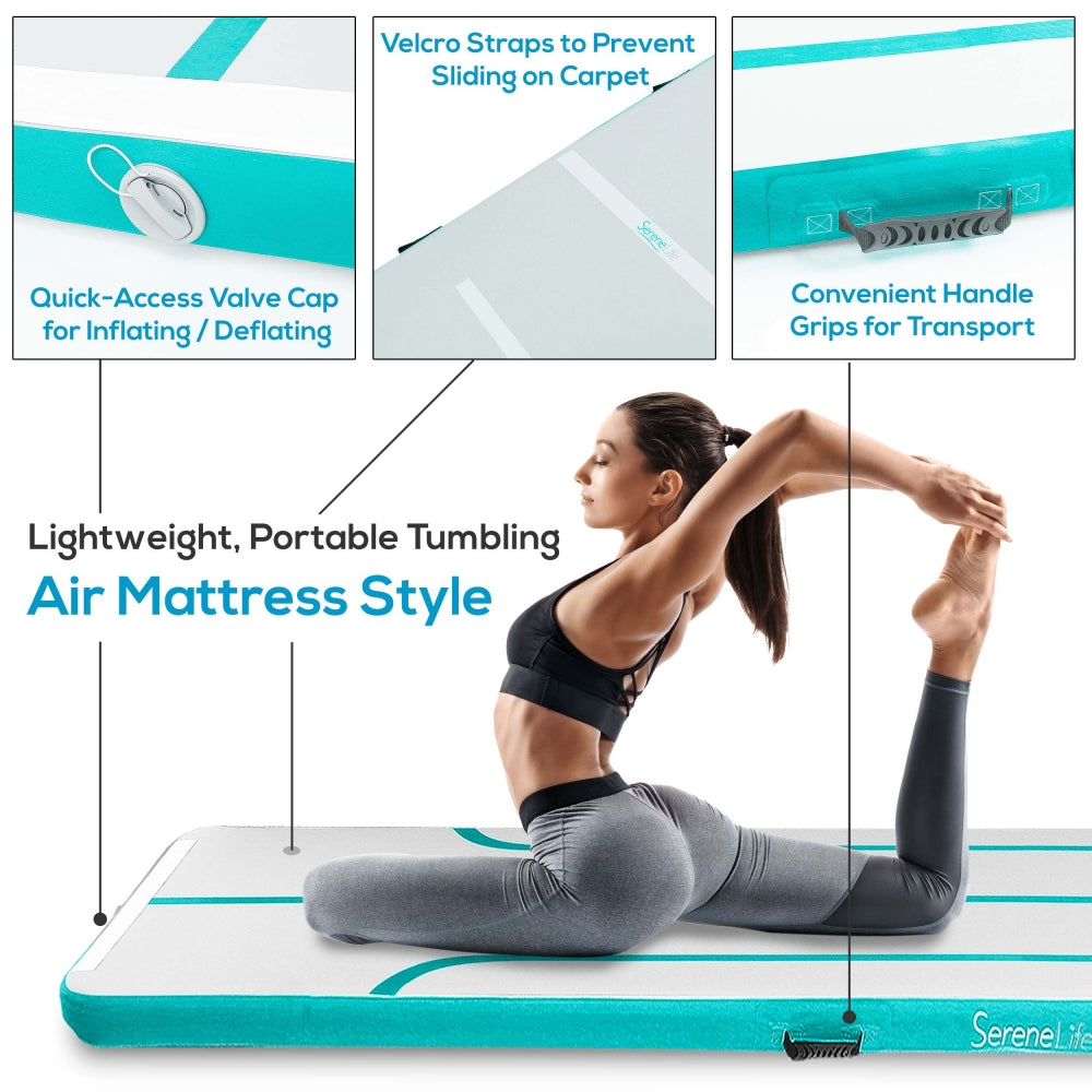 Serenelife Fitness Airtrack Turnmatte aufblasbar Türkis 4 m