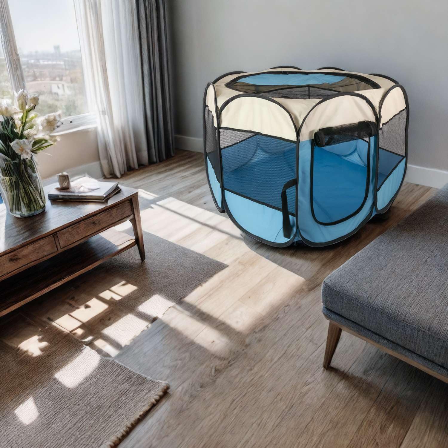 Intirilife Garten Laufstall Haustiere Blau 77x58 cm Oxford
