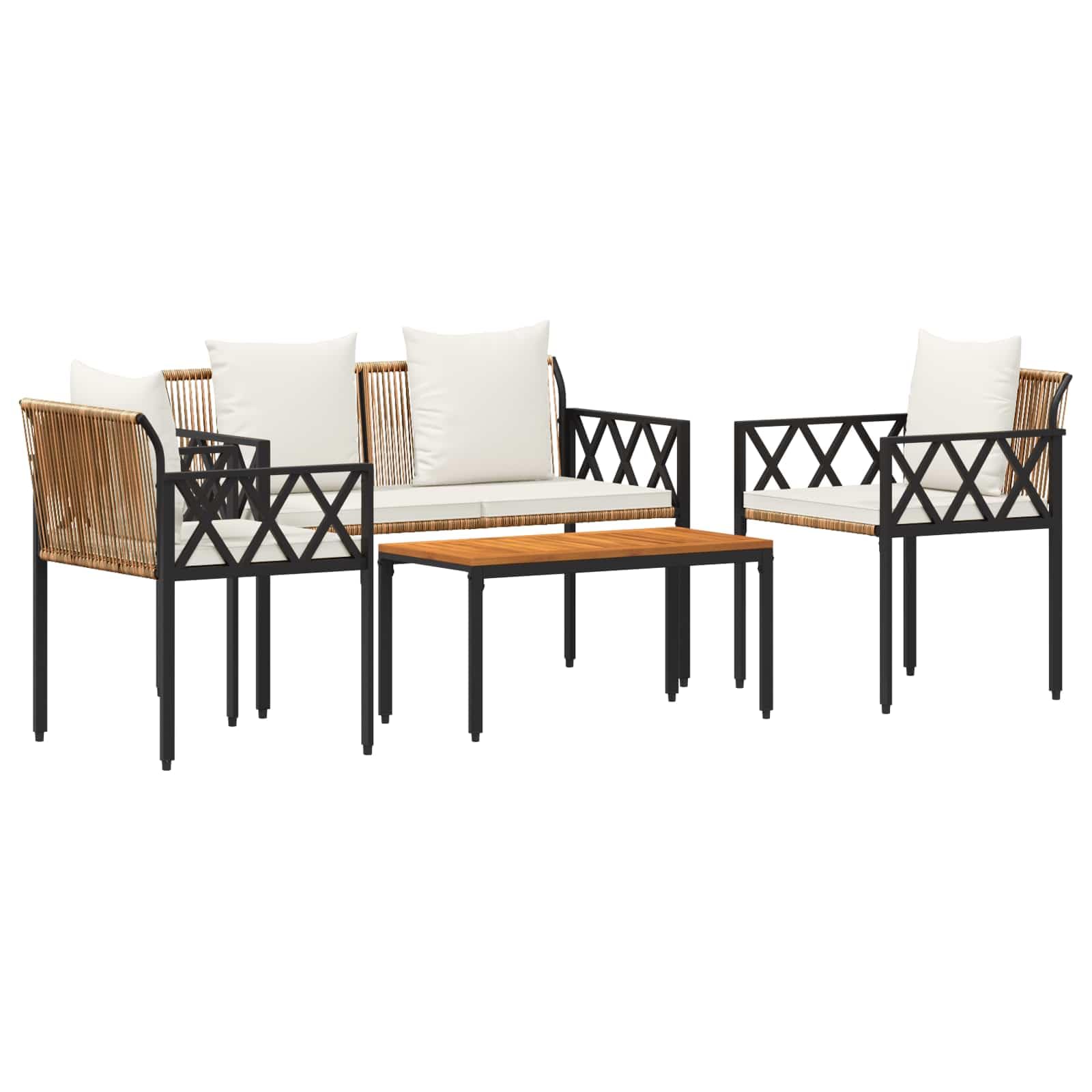 vidaXL Heim & Garten Gartenmöbel-Set 4-tlg Braun Creme Rattan