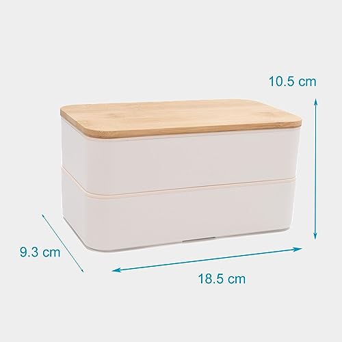 Intirilife Bento Box Lunchbox weiß 2 Ebenen Bambusdeckel Besteck