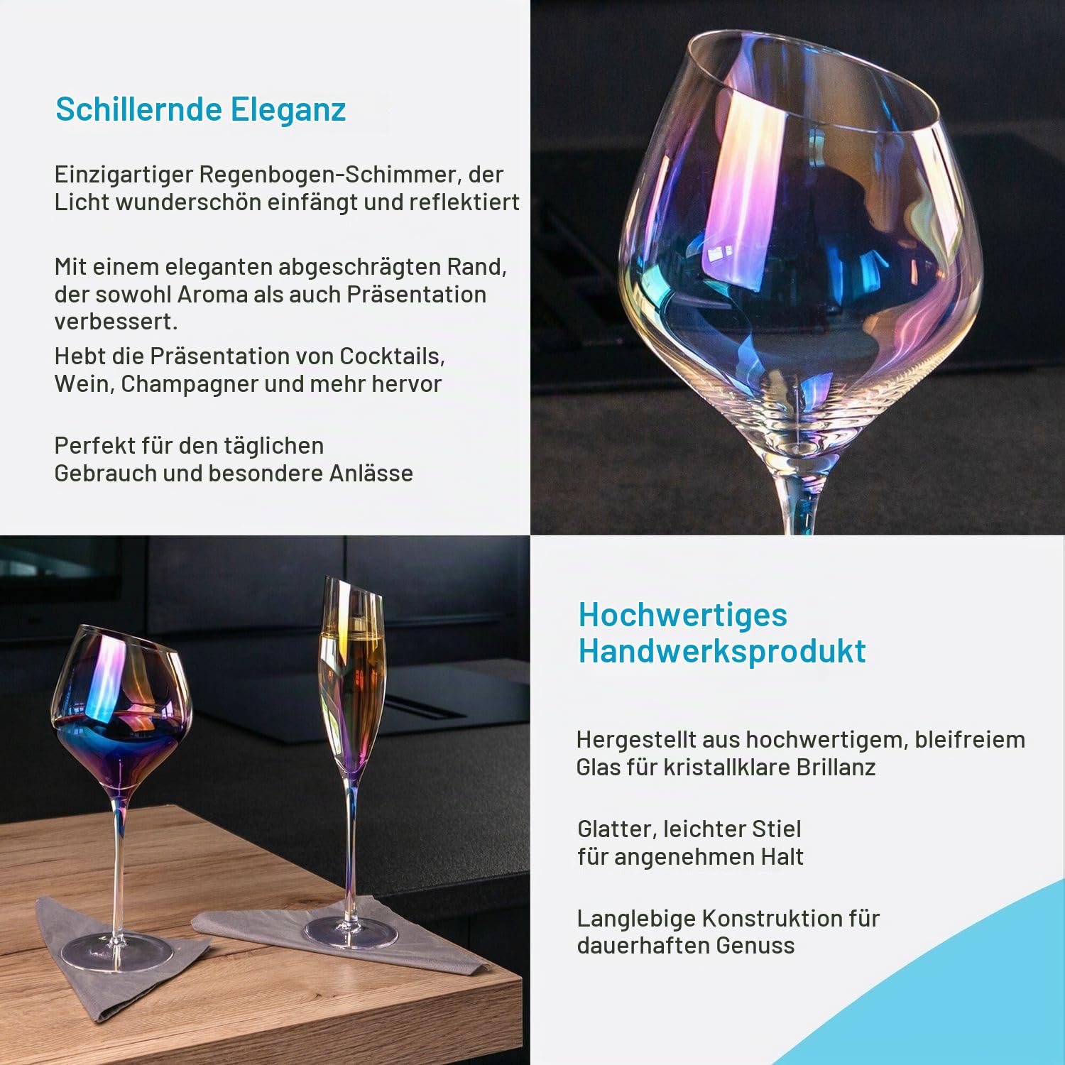Intirilife Weinglas Regenbogen Schimmer 470 ml 2er Set