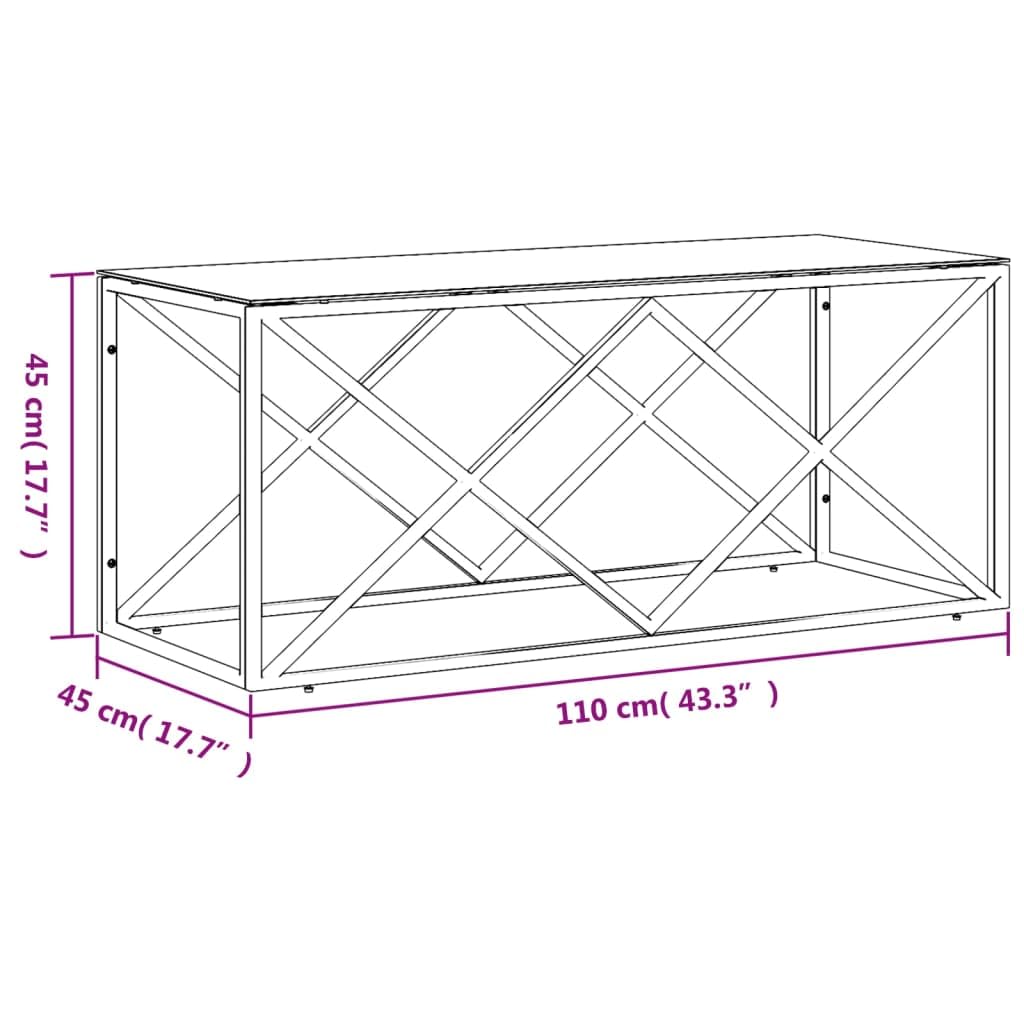 vidaXL Möbel Couchtisch 110x45x45 Edelstahl Glas Silber