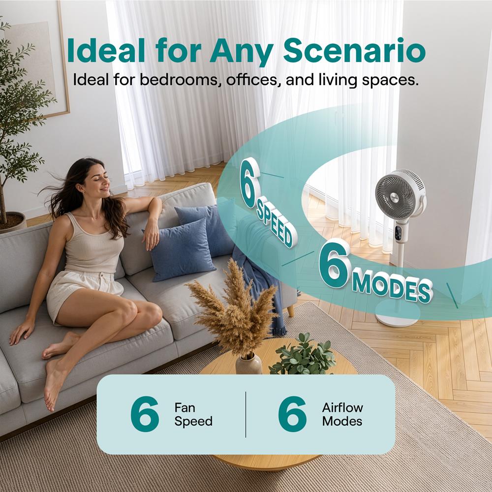Serenelife Portable AC Standventilator Weiß 45W 6 Stufen