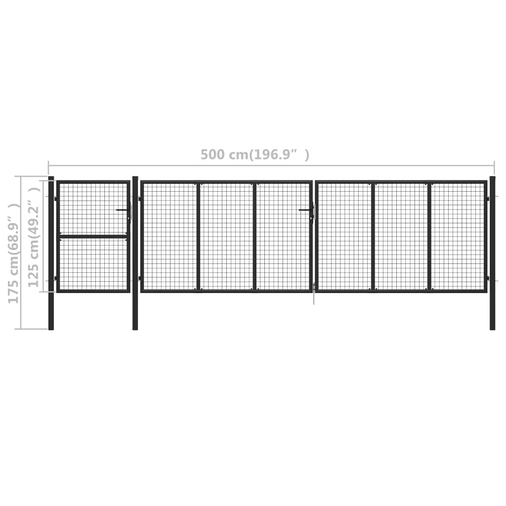 vidaXL Heim & Garten Gartentor Stahl 500x175 cm Anthrazit