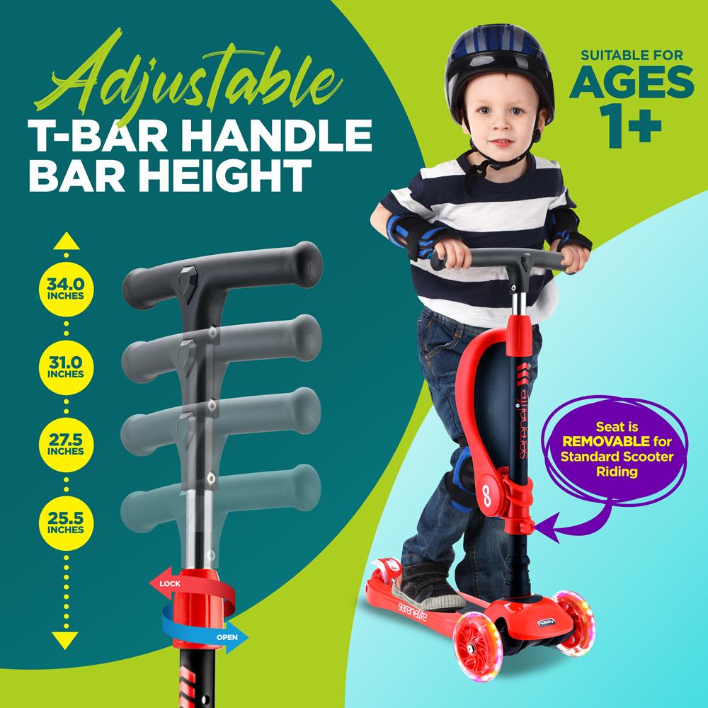 Serenelife Scooters Kinderroller 3-Rad mit Sitz LED