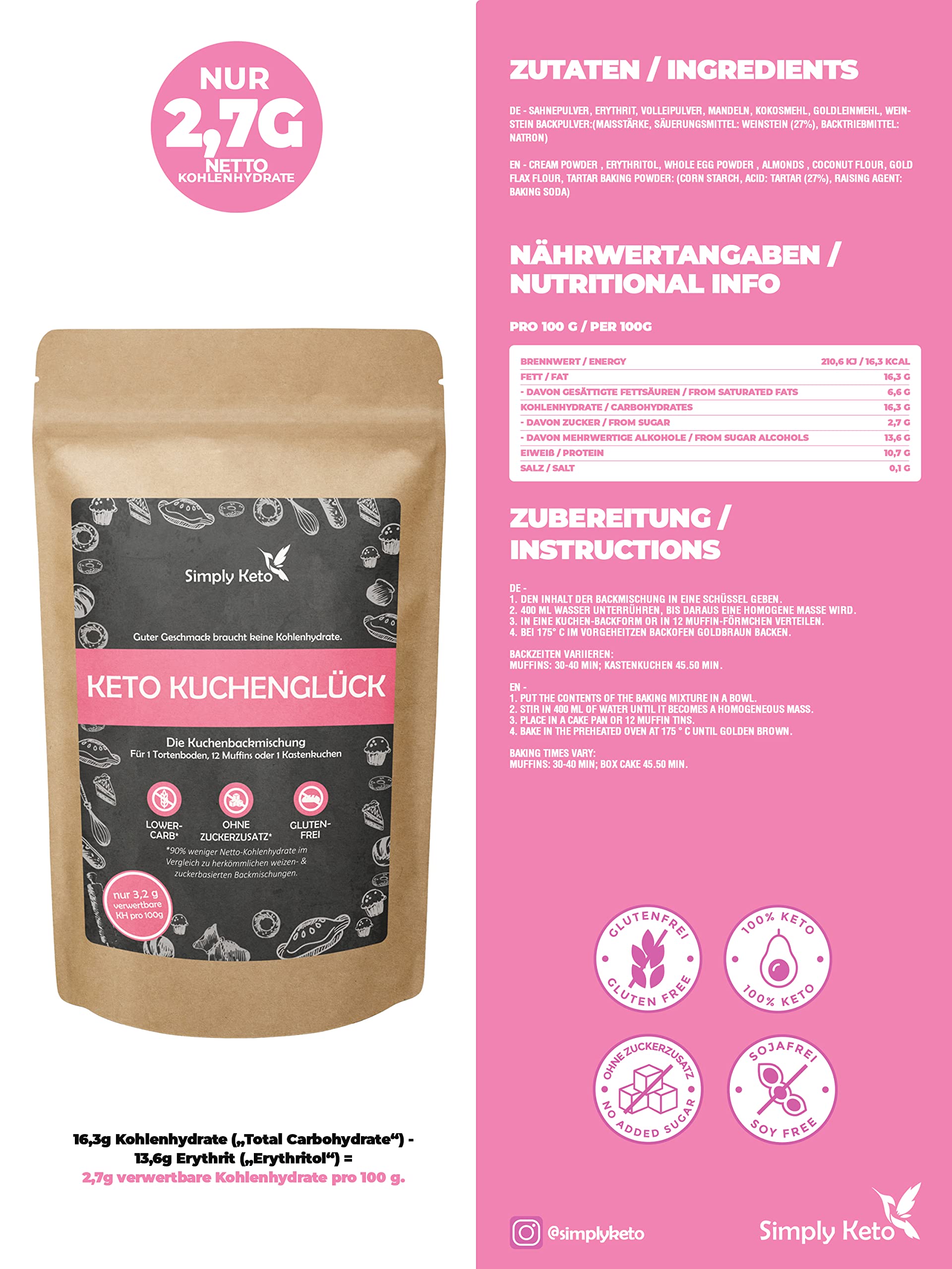 Keto Kuchenglück Kuchen-Backmischung 360 g zuckerfrei