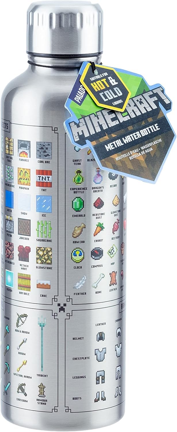 Paladone Minecraft Metall-Trinkflasche 470 ml Edelstahl Auslaufsicher