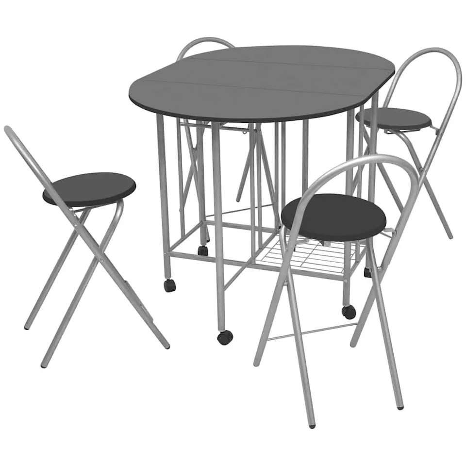 vidaXL Möbel Esstisch Ausklappbar 5-teilig MDF Schwarz