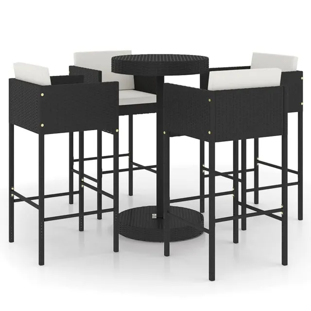 vidaXL Gartenbar-Set 5-tlg. Poly Rattan schwarz mit Kissen