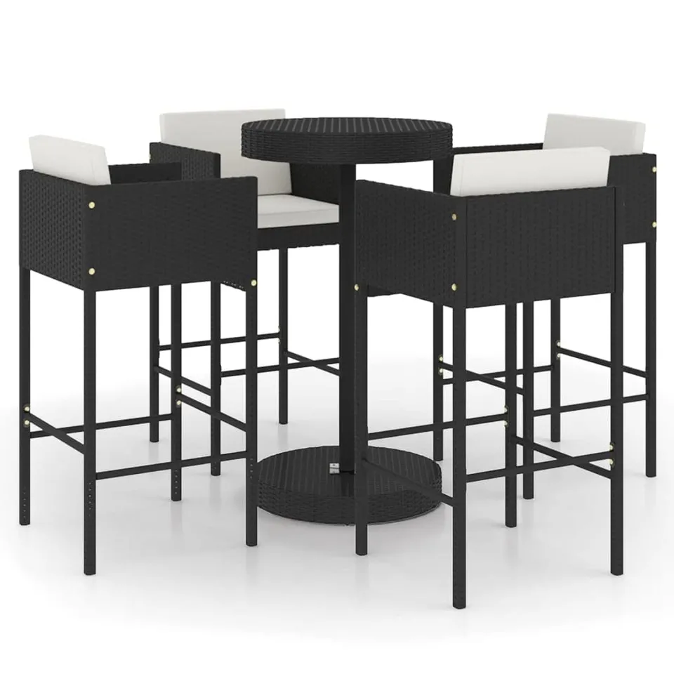 vidaXL Gartenbar-Set 5-tlg. Poly Rattan schwarz mit Kissen