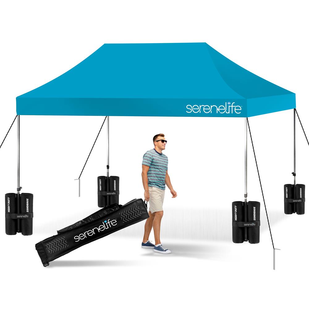 Serenelife Camping Faltpavillon 3x4,5m Hellblau UPF50+