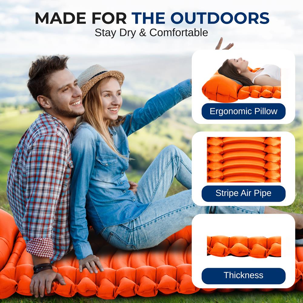 Serenelife Camping SLCPO Schlafmatte mit Kissen Orange