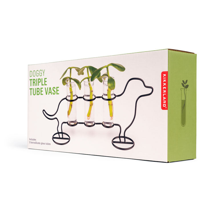 Kikkerland Doggy Triple Tube Vase Dackel Glas für Stecklinge
