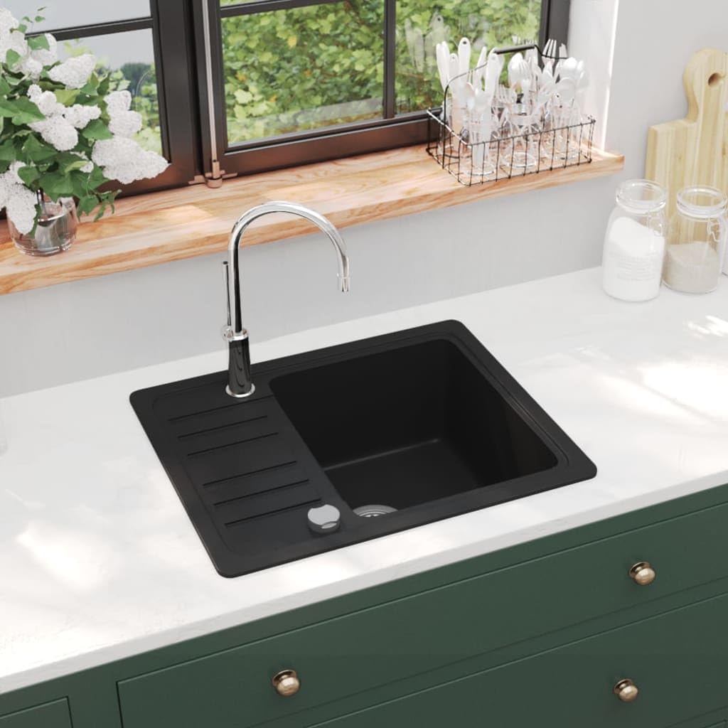 vidaXL Heimwerker Granitspüle Einzelbecken Schwarz reversibel