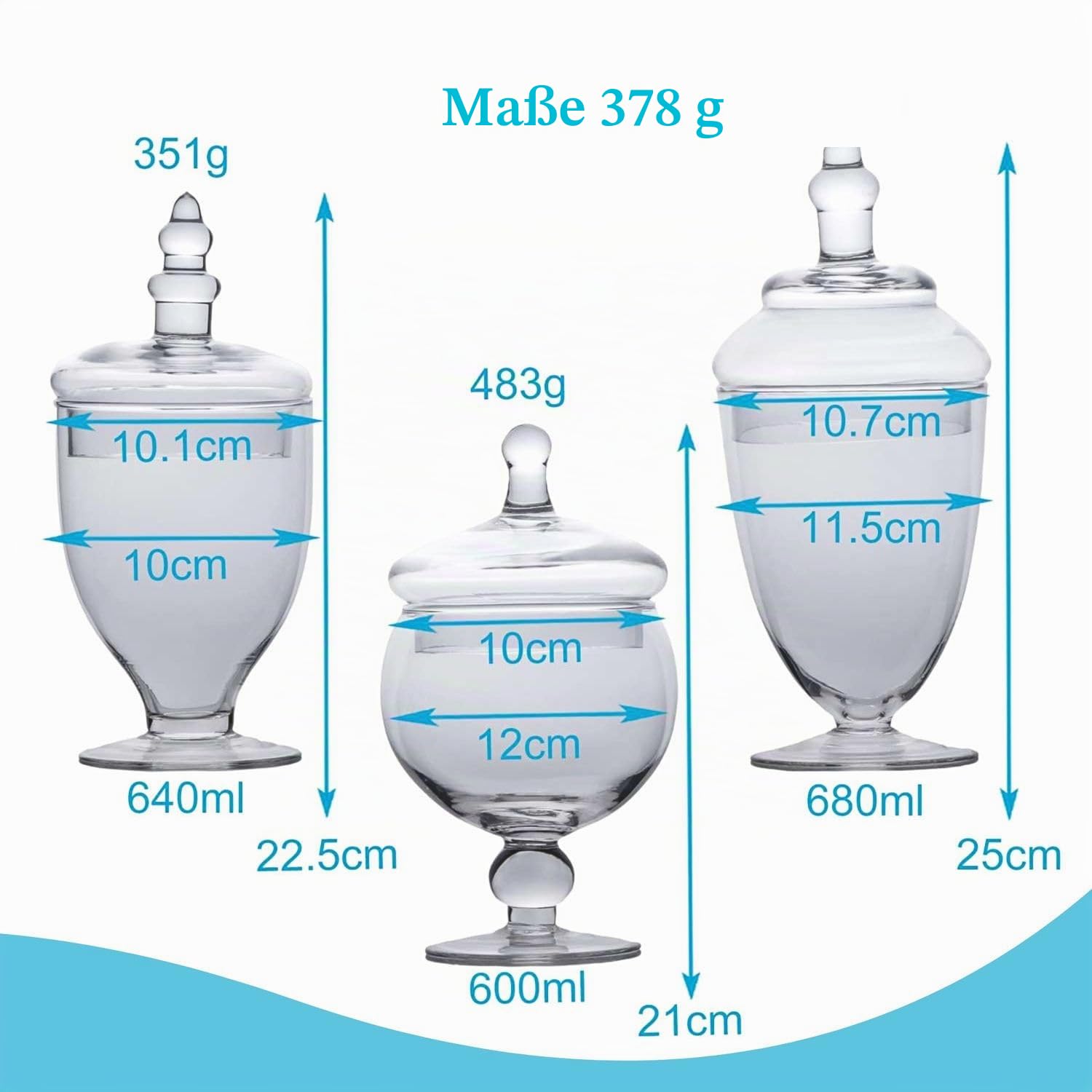 Intirilife Bonbongläser 3er Set Glas Vintage 600 ml