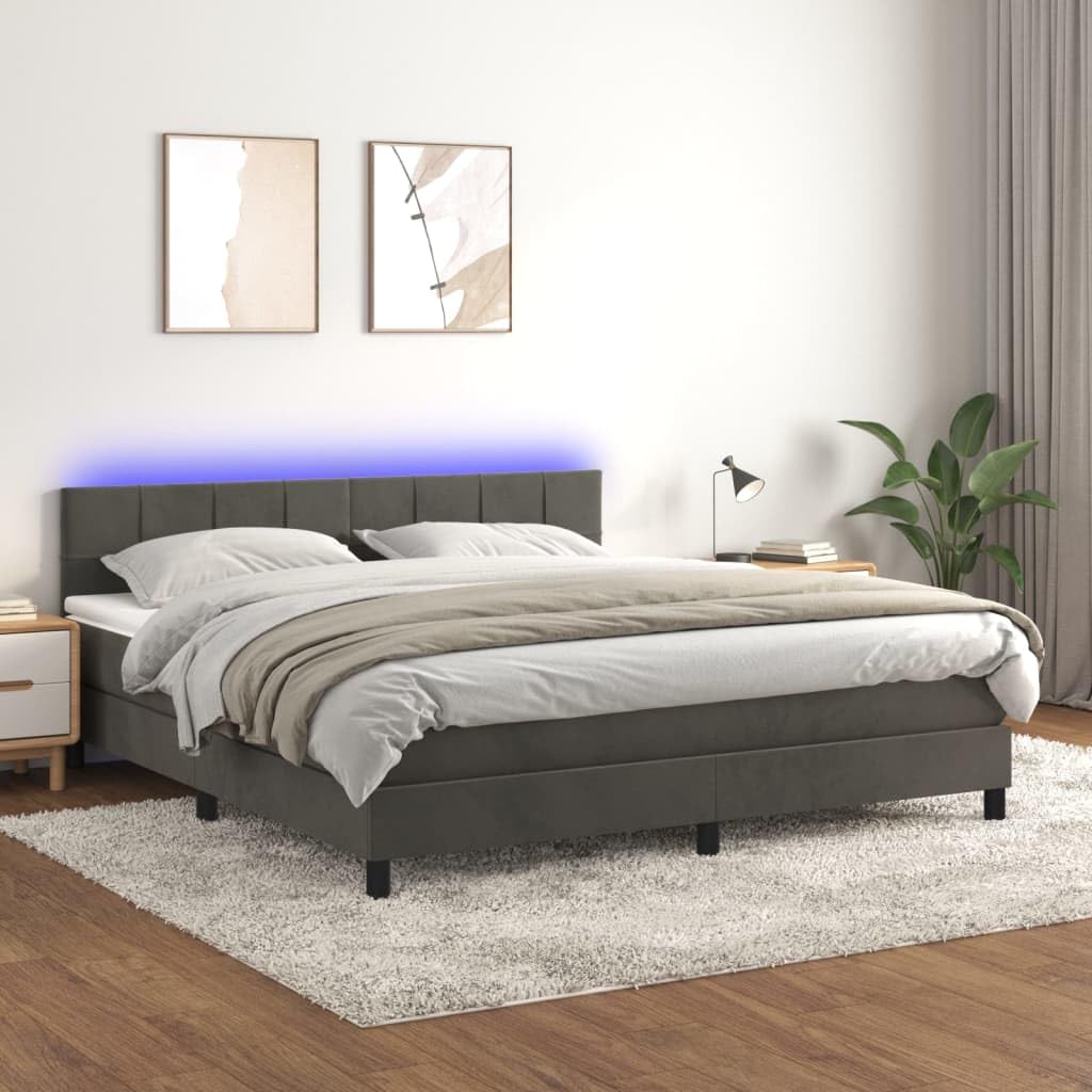 vidaXL Boxspringbett 160x200 Bett Dunkelgrau Samt LED