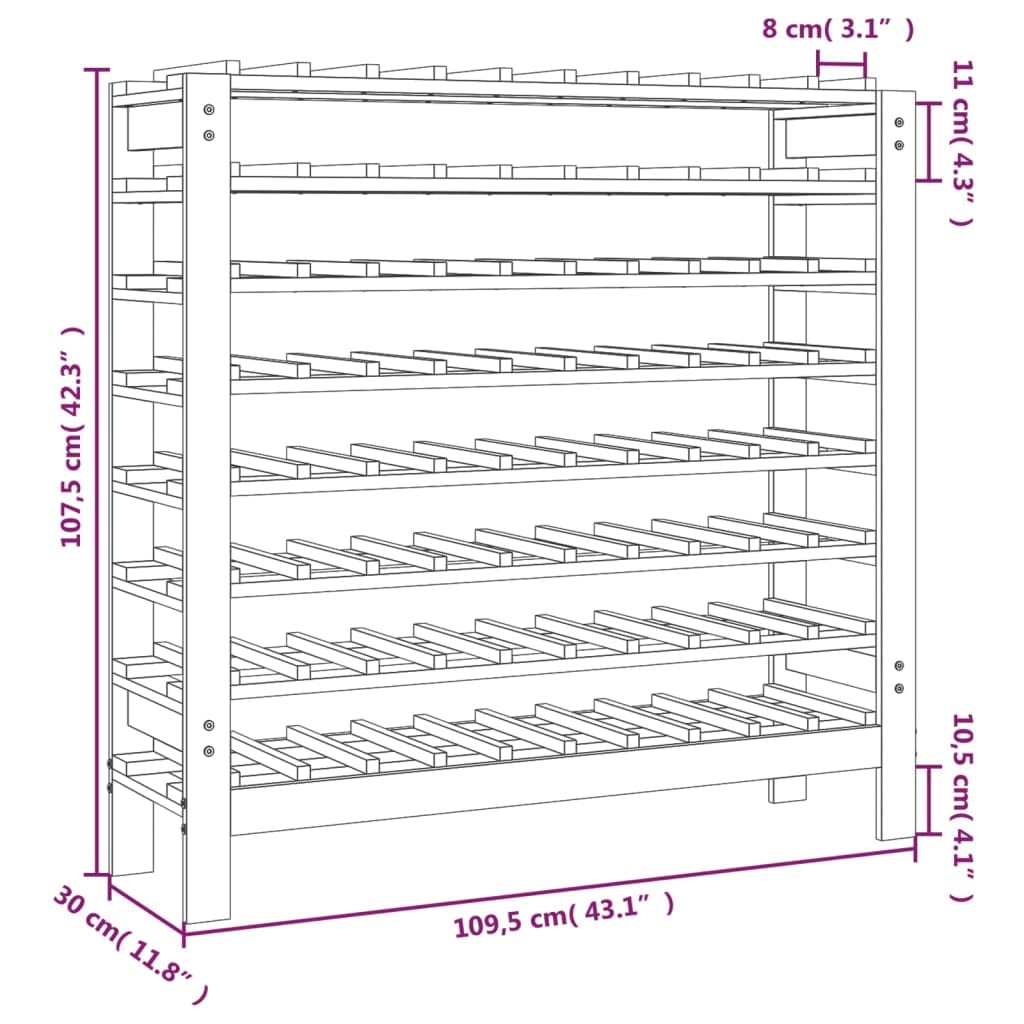 vidaXL Möbel Weinregal 80 Flaschen Kiefer 109,5x30x107,5cm