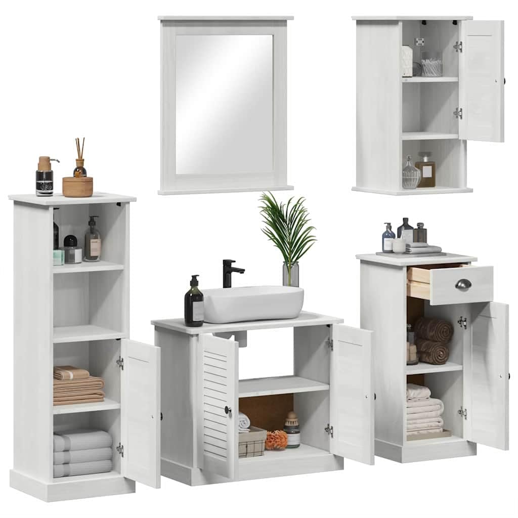 vidaXL Heim & Garten Badezimmermöbel-Set VIGO 5-tlg Antik Weiß Kiefer