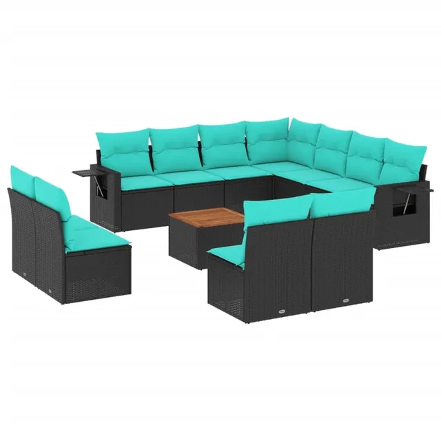 vidaXL 12-tlg Gartensofa-Set Polyrattan Schwarz-Blau