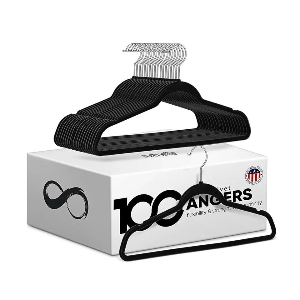 Serenelife Storage Samtbügel 100er schwarz rutschfest