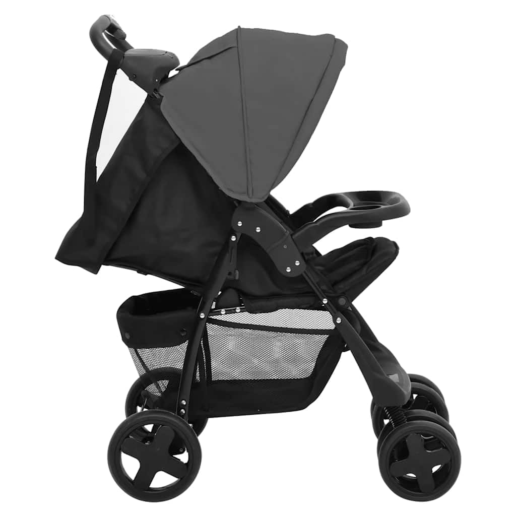 vidaXL Baby Kinderwagen 2-in-1 Buggy Dunkelgrau Stahl Klappbar