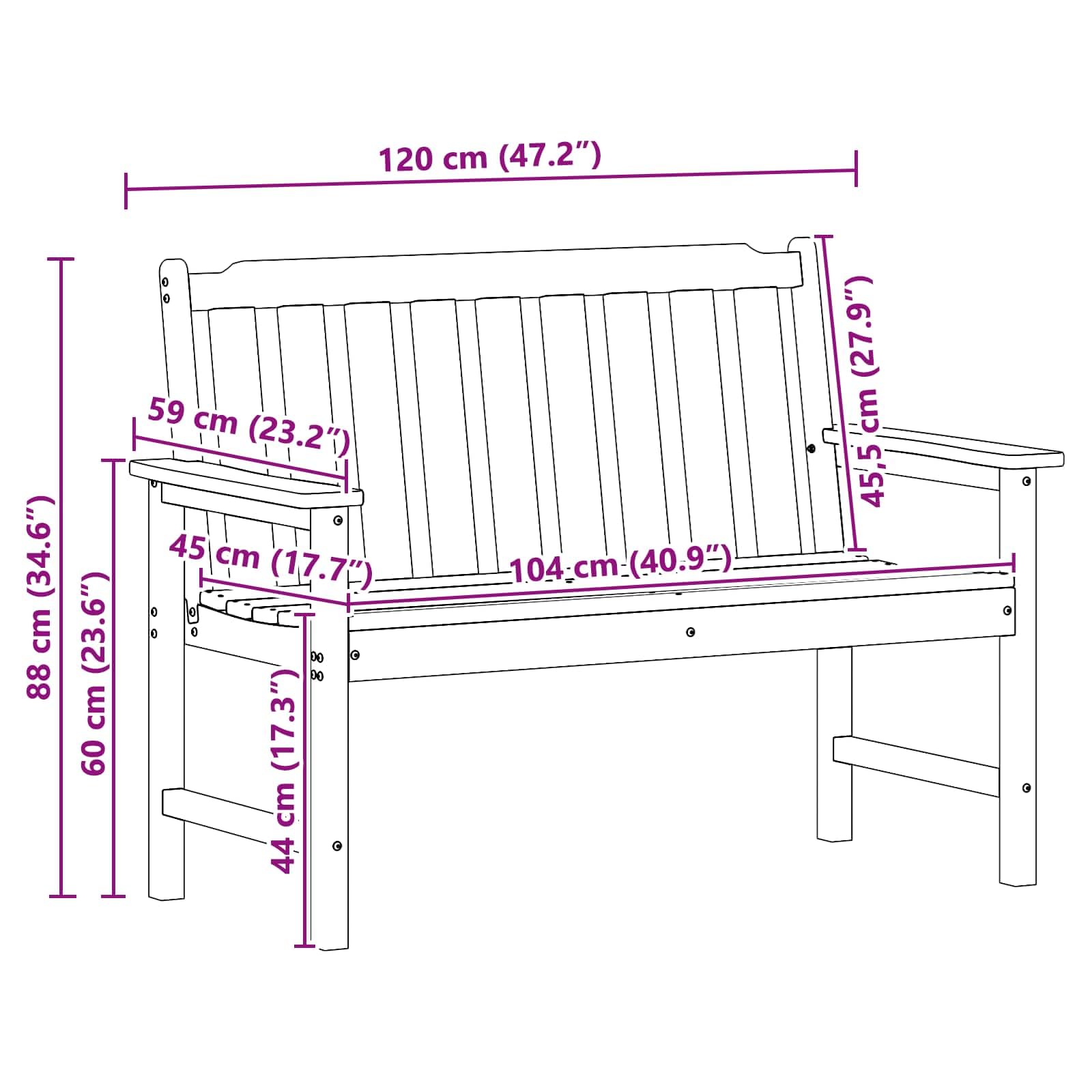 vidaXL Heim & Garten Gartenbank Weiß 120 cm HDPE 2-Sitzer