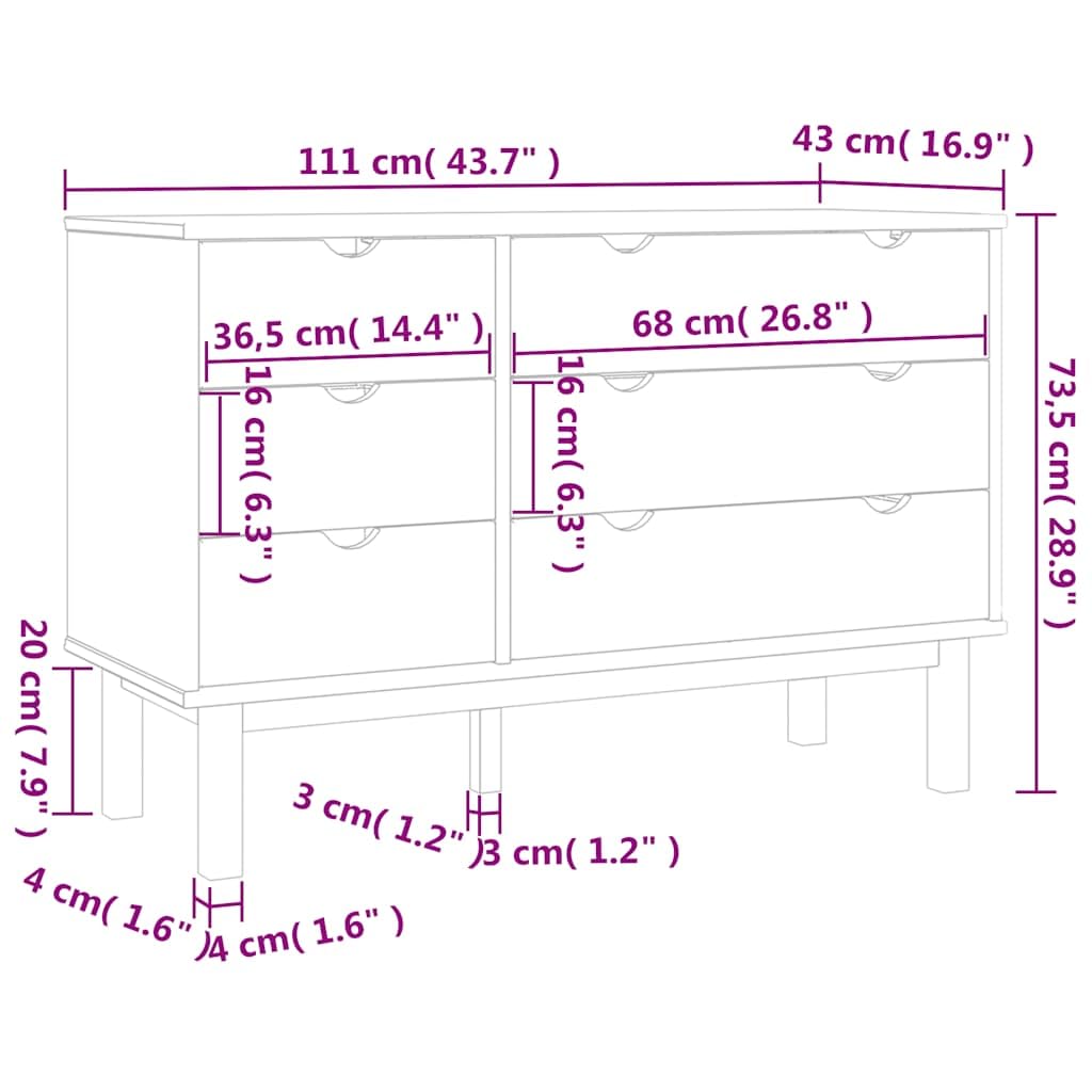 vidaXL Möbel OTTA Schubladenkommode Massivholz braun 111cm