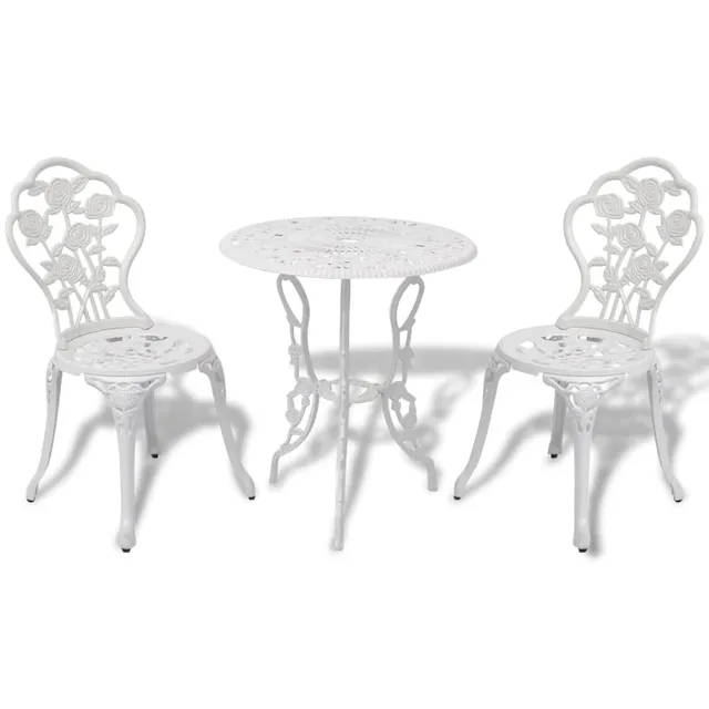 vidaXL Heim & Garten Bistro-Set Aluminiumguss Weiß 3-tlg.