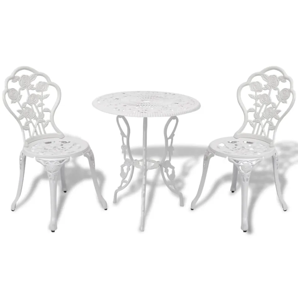 vidaXL Heim & Garten Bistro-Set Aluminiumguss Weiß 3-tlg.