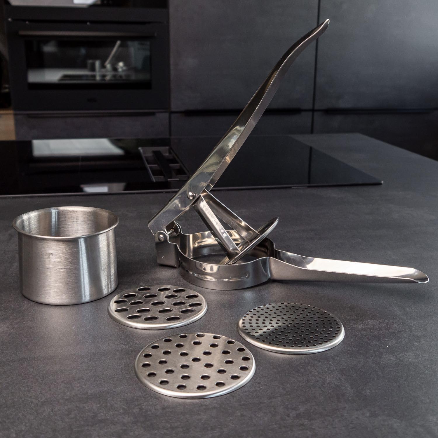 Intirilife Kartoffelpresse Edelstahl Silber 3 Lochscheiben