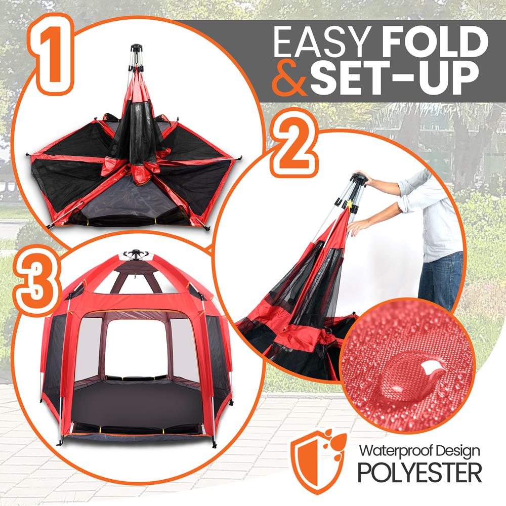 Serenelife Pet Care Laufstall faltbar Rot 6-teilig mit Matratze