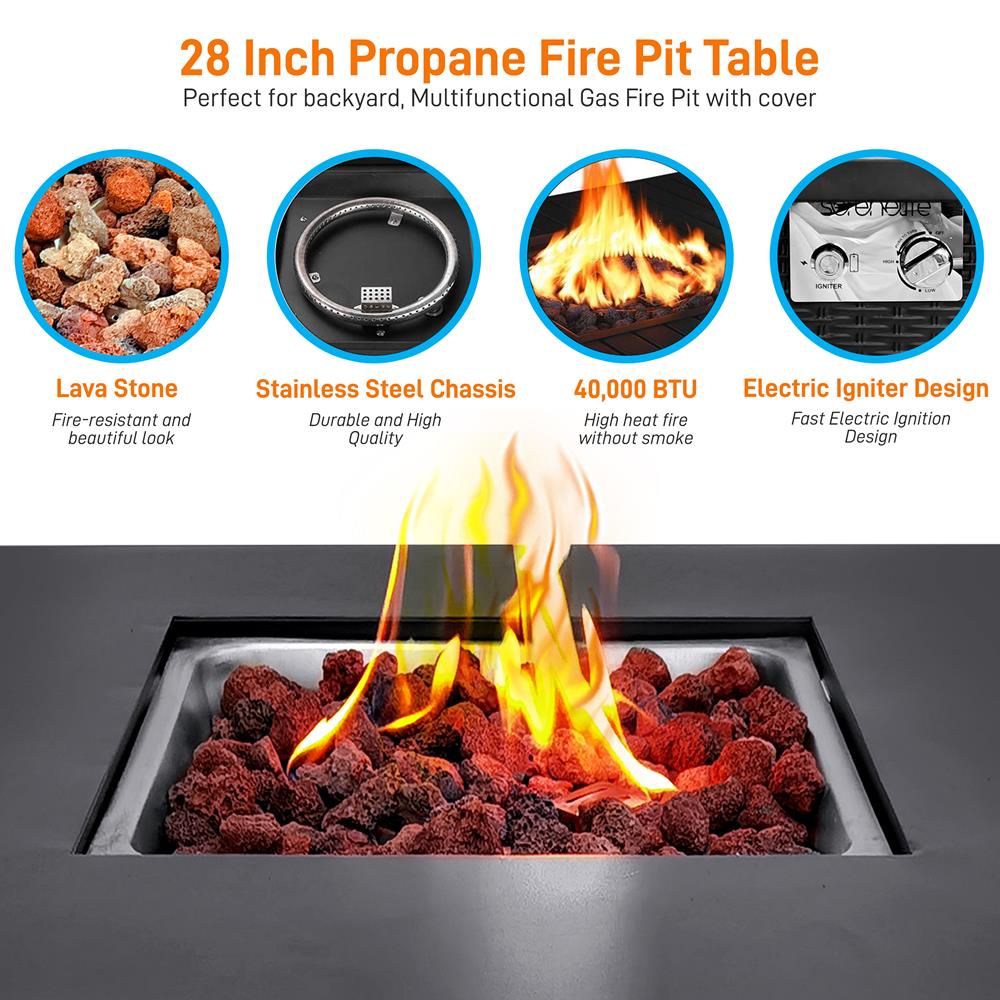 Serenelife Fire Pit Gas Feuerschale 28 Zoll 40000 BTU mit Abdeckung