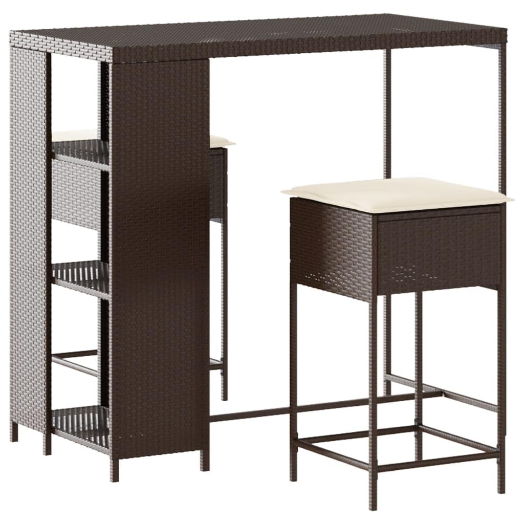 vidaXL Gartenbar-Set Rattan Braun 2 Barhocker mit Kissen