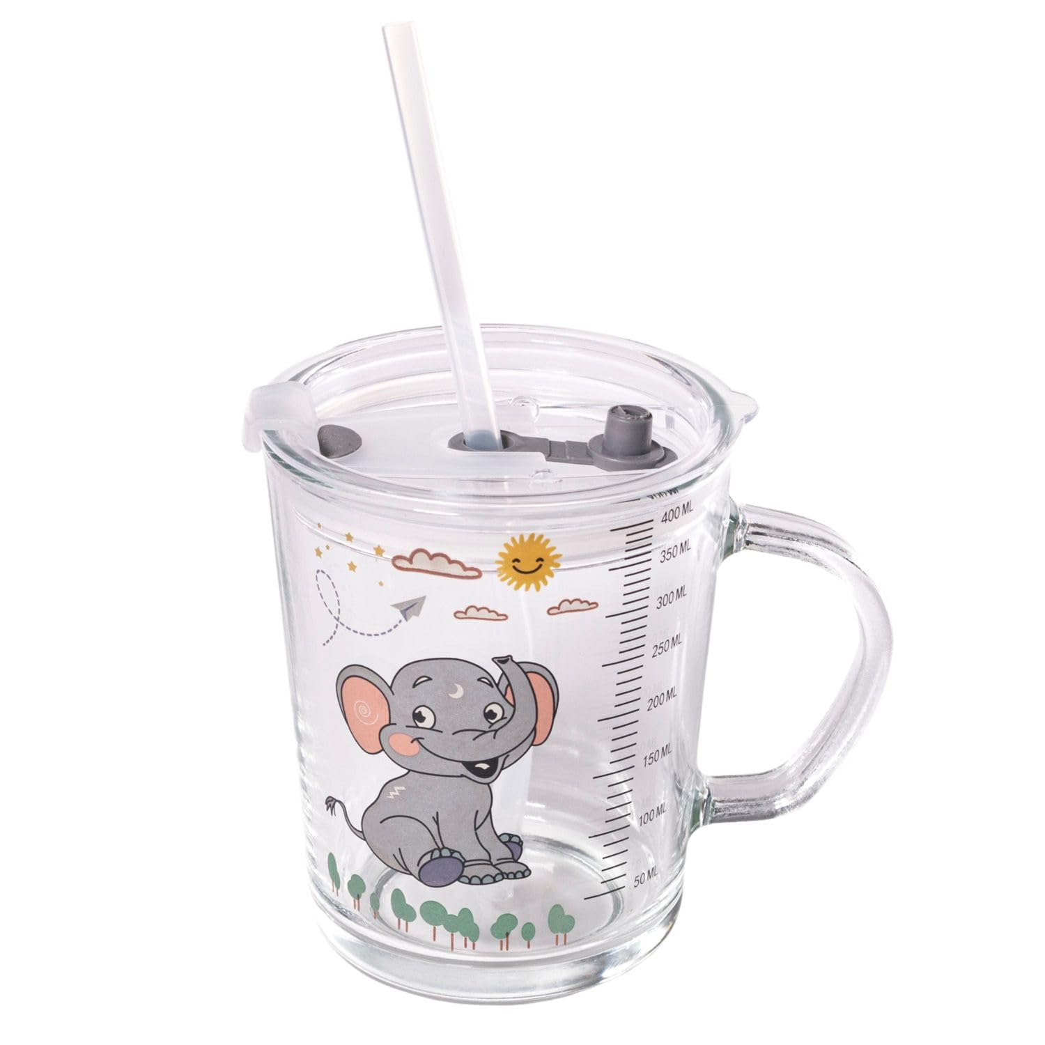 Intirilife Küche Kinder Trinkbecher Elefant 400 ml transparent