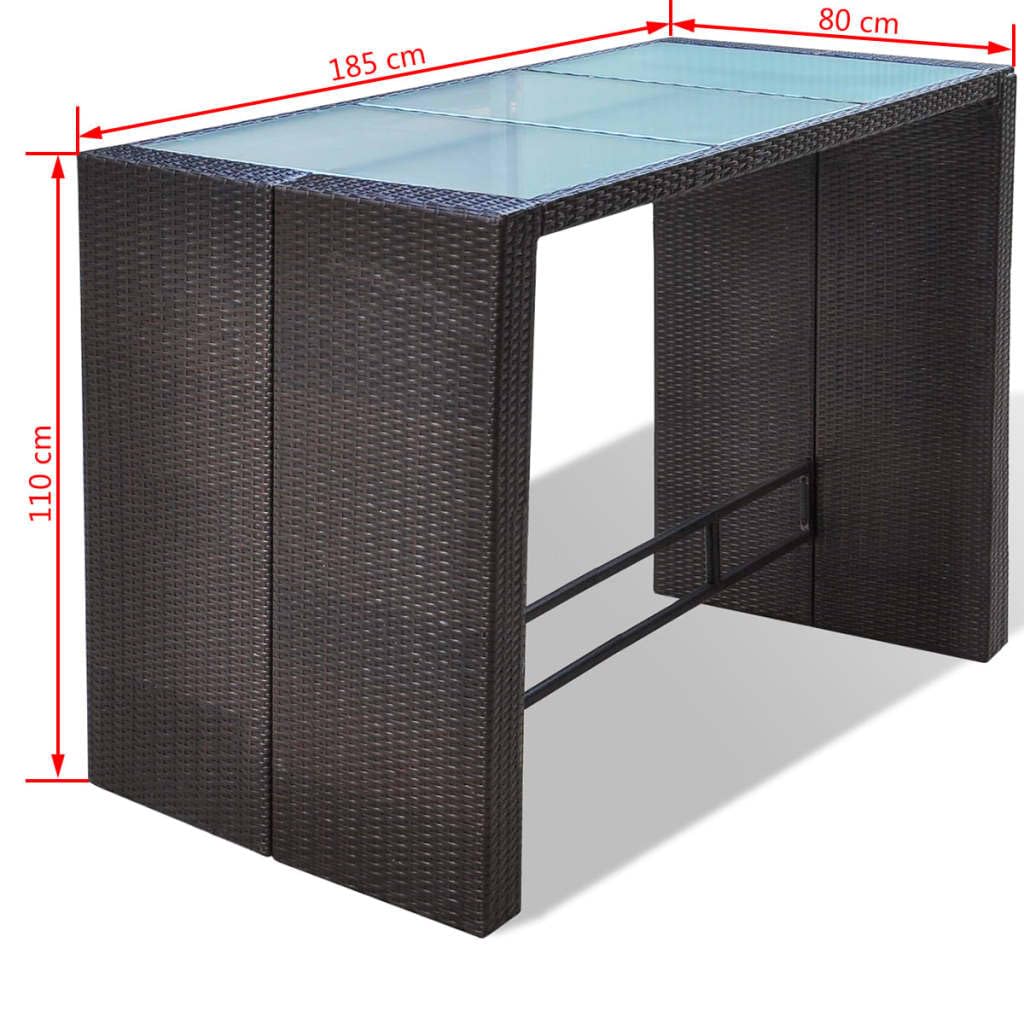 vidaXL Gartenbar Set 7-tlg PE Rattan Braun Bartisch 6 Hocker