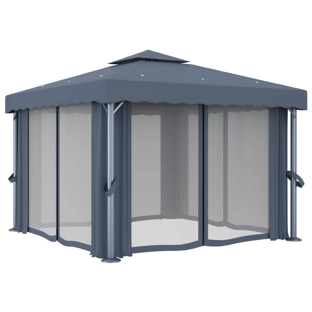 vidaXL Heim & Garten Pavillon 3x3 m Anthrazit mit Vorhängen LED