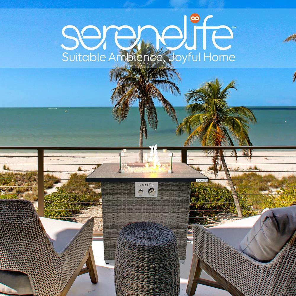 SereneLife Feuertisch Gas 50000 BTU Rattan Edelstahl