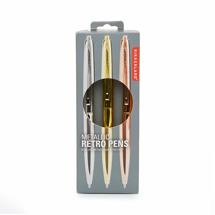 Kikkerland Retro Pens Kugelschreiber 3er Set Metallic