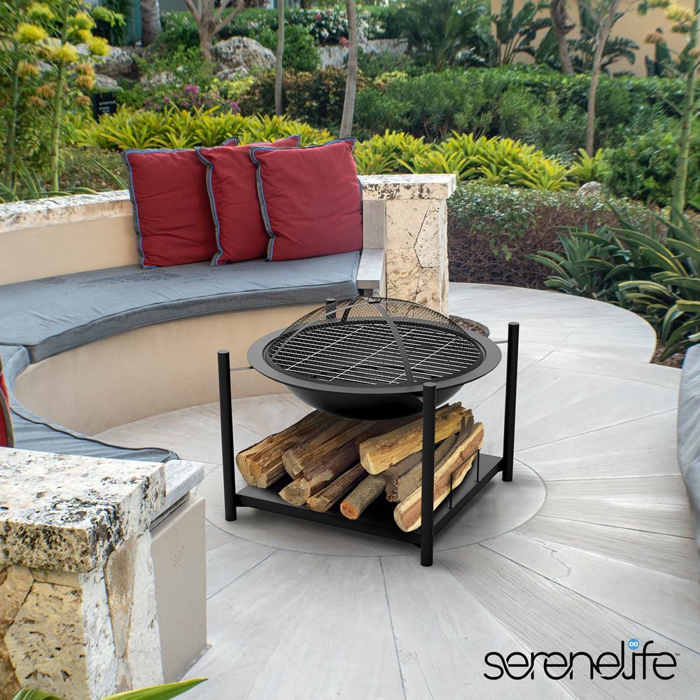 Serenelife Fire Pit Feuerschale 26 Zoll mit Grill Schwarz