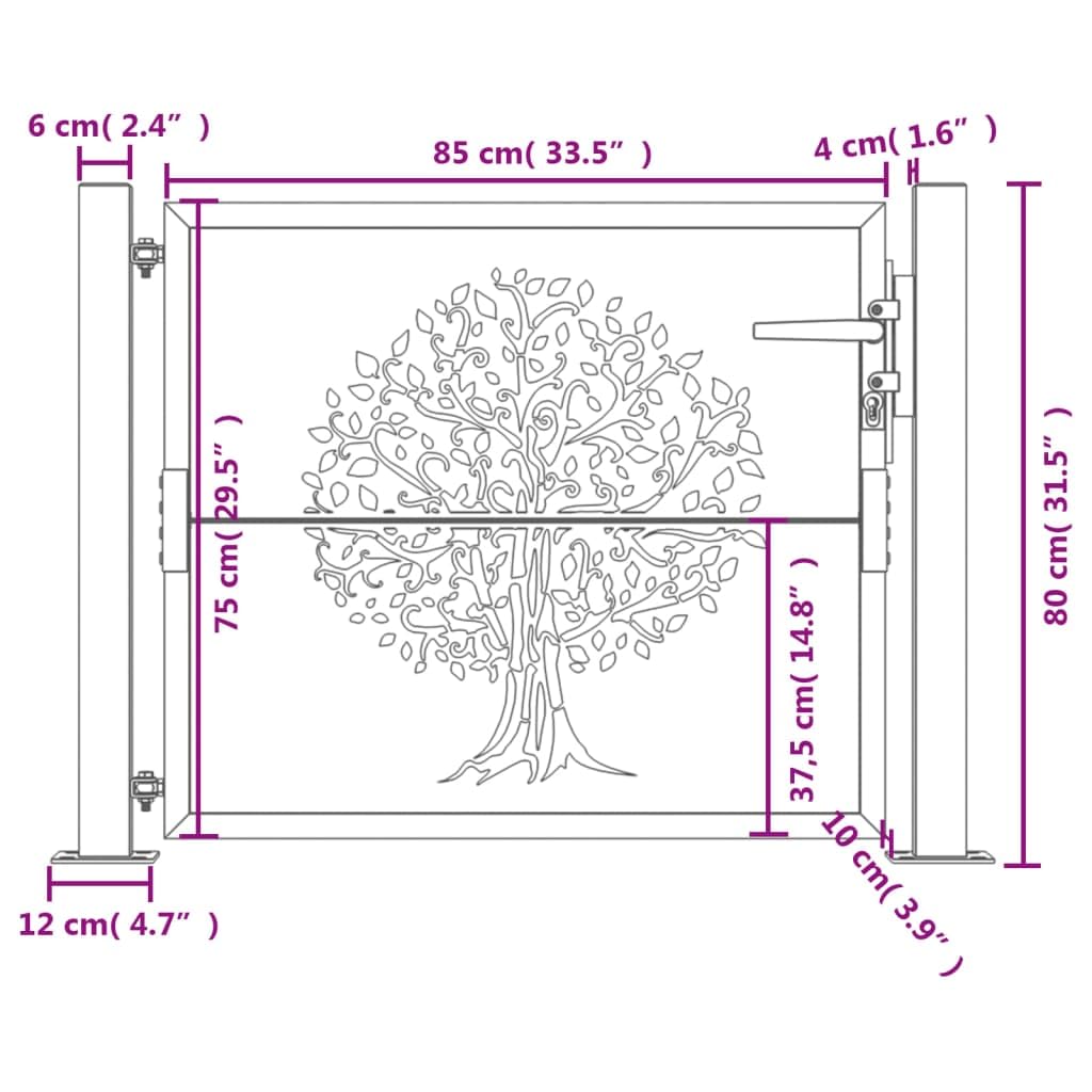 vidaXL Gartentor Anthrazit Stahl Baum-Design 100x75cm Tor