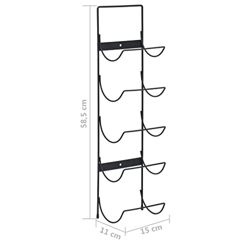 vidaXL Weinregal Wand 5 Flaschen Schwarz Eisen