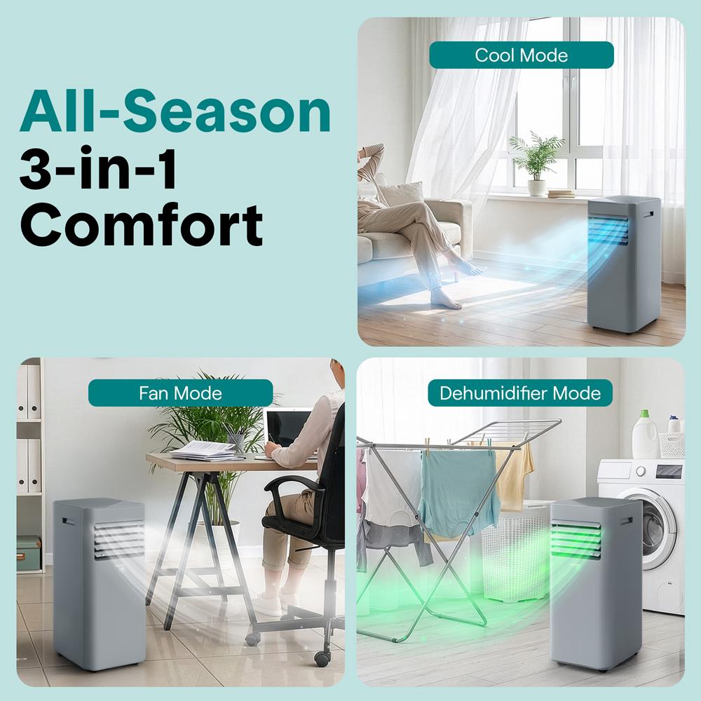 Serenelife Portable AC Klimagerät Grau 8000 BTU Mobil