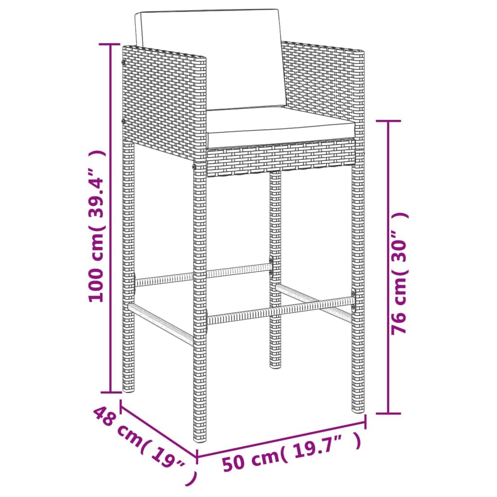 vidaXL Gartenbar-Set 5-tlg. Rattan Bar Braun mit Kissen