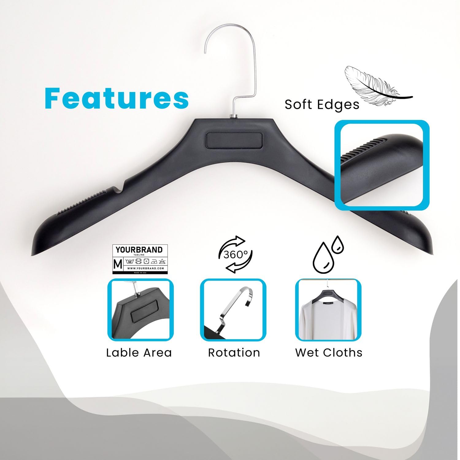 Intirilife Kleiderbügel Schwarz 20 Stück 39cm Anti-Rutsch
