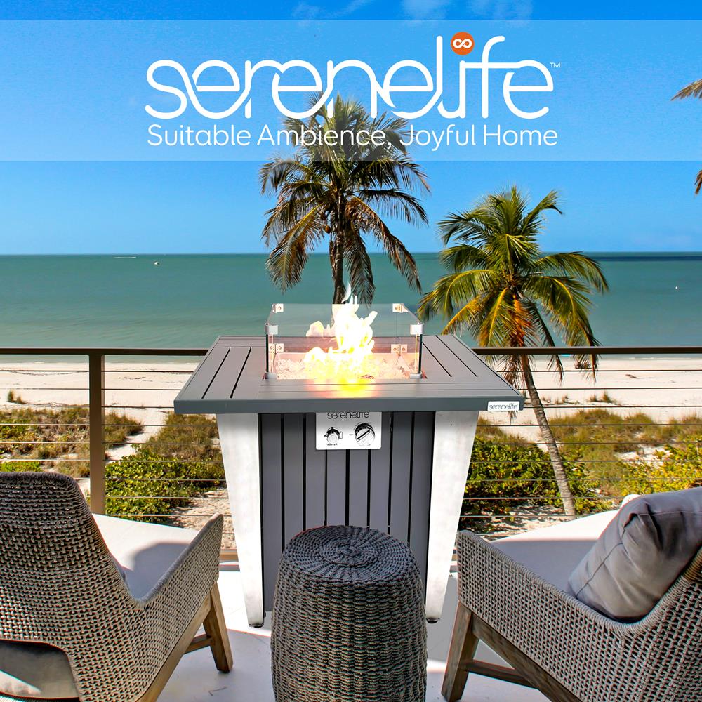 Serenelife Fire Pit Gas-Feuertisch 50.000 BTU Edelstahl mit Abdeckung